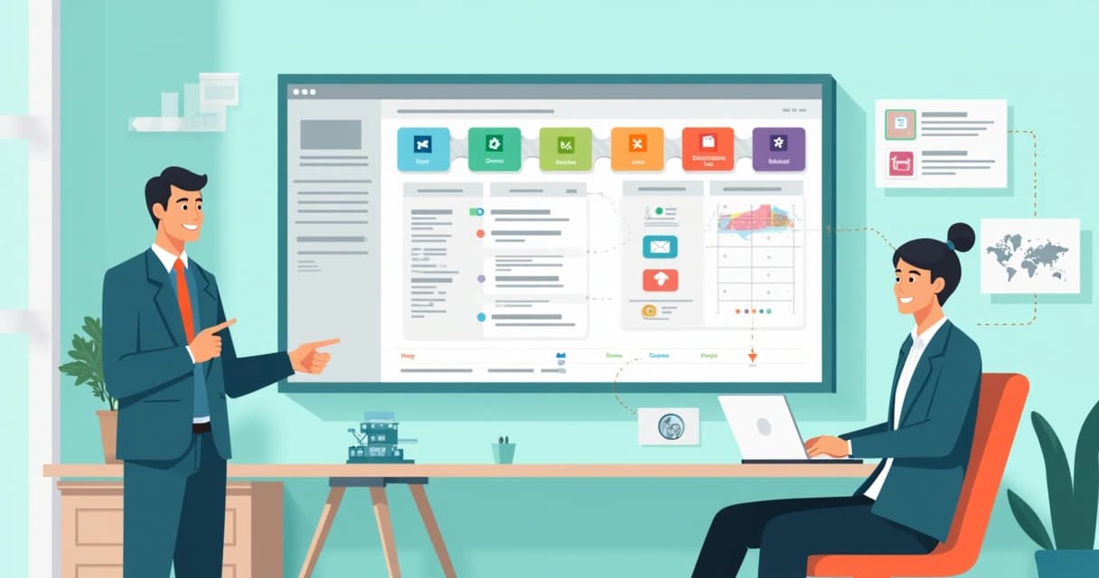 Equipe B2B analisando painel de CRM com filtros coloridos segmentando negócios