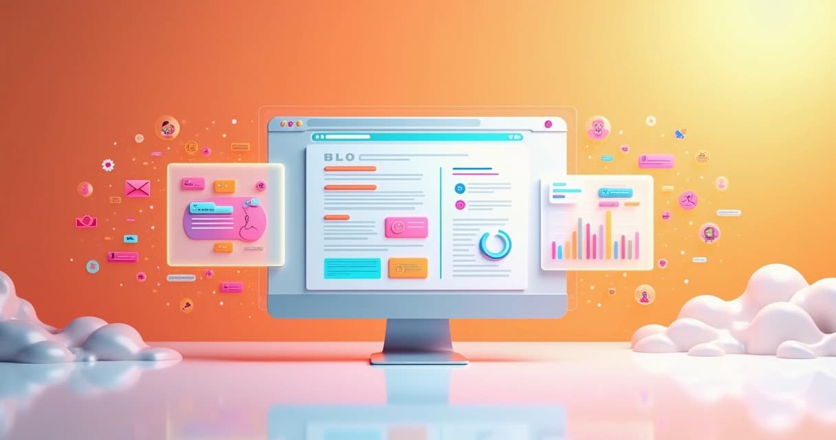Ilustração conceitual de blog conectado a CRM com dados fluindo em tempo real