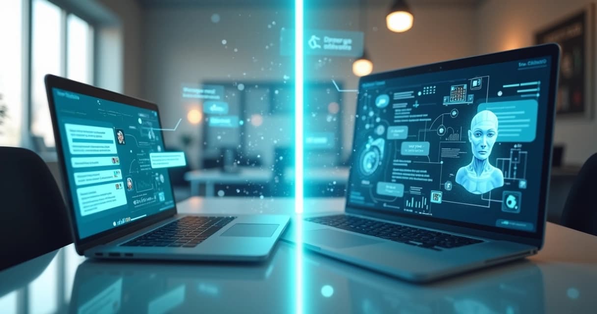 Comparação visual entre chatbot simples e agente de IA avançado em atendimento digital
