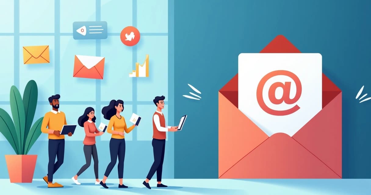 Ilustração de clube VIP digital com lista de emails e porta de entrada segura
