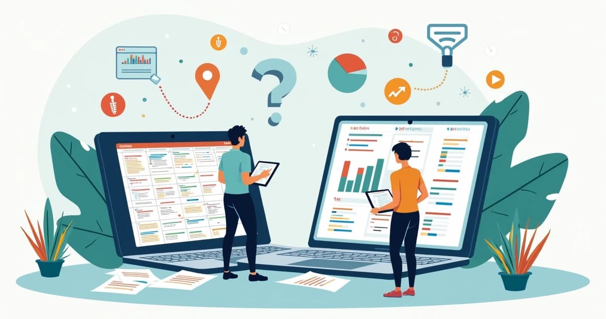 Divisão visual comparando planilha de vendas e painel de CRM em prospecção de clientes