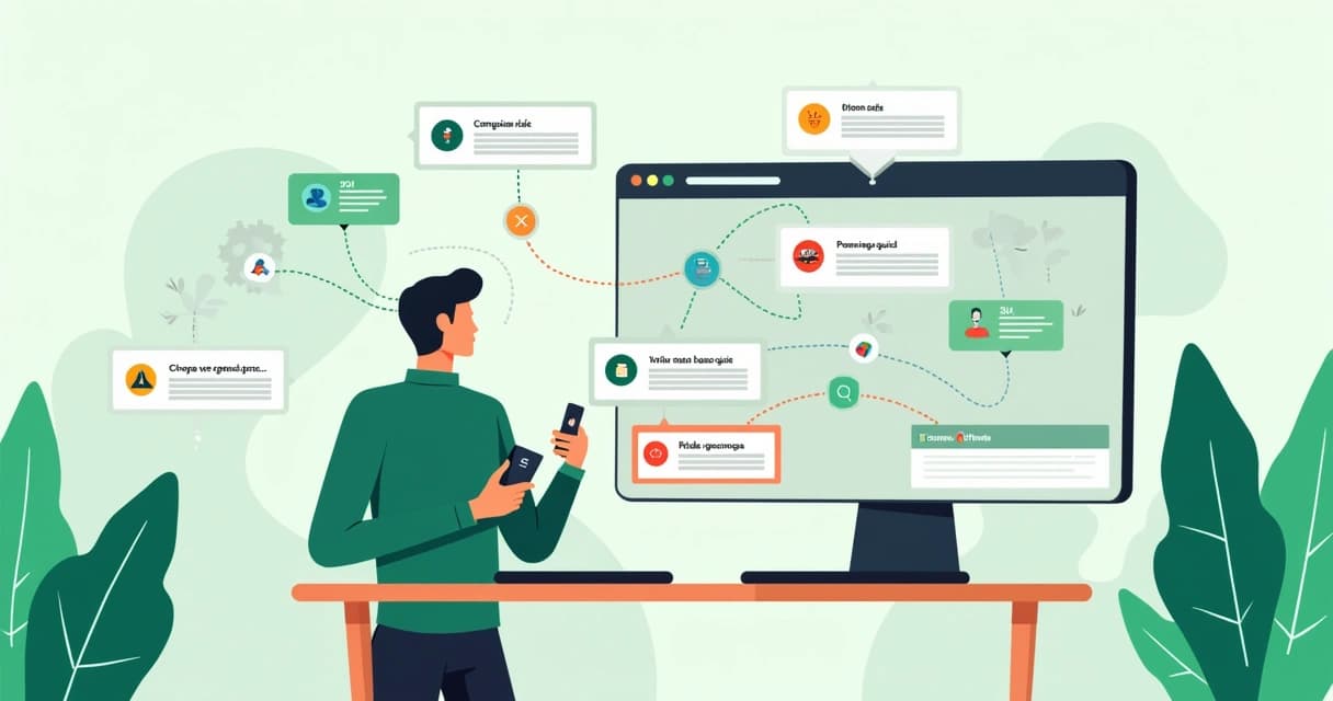 Vendedor usa computador vendo contexto de leads do WhatsApp ligado a diferentes campanhas em tela colorida