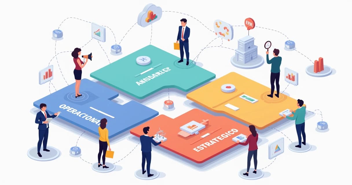 Equipe conectando peças de tabuleiro digital representando tipos de CRM e integrações