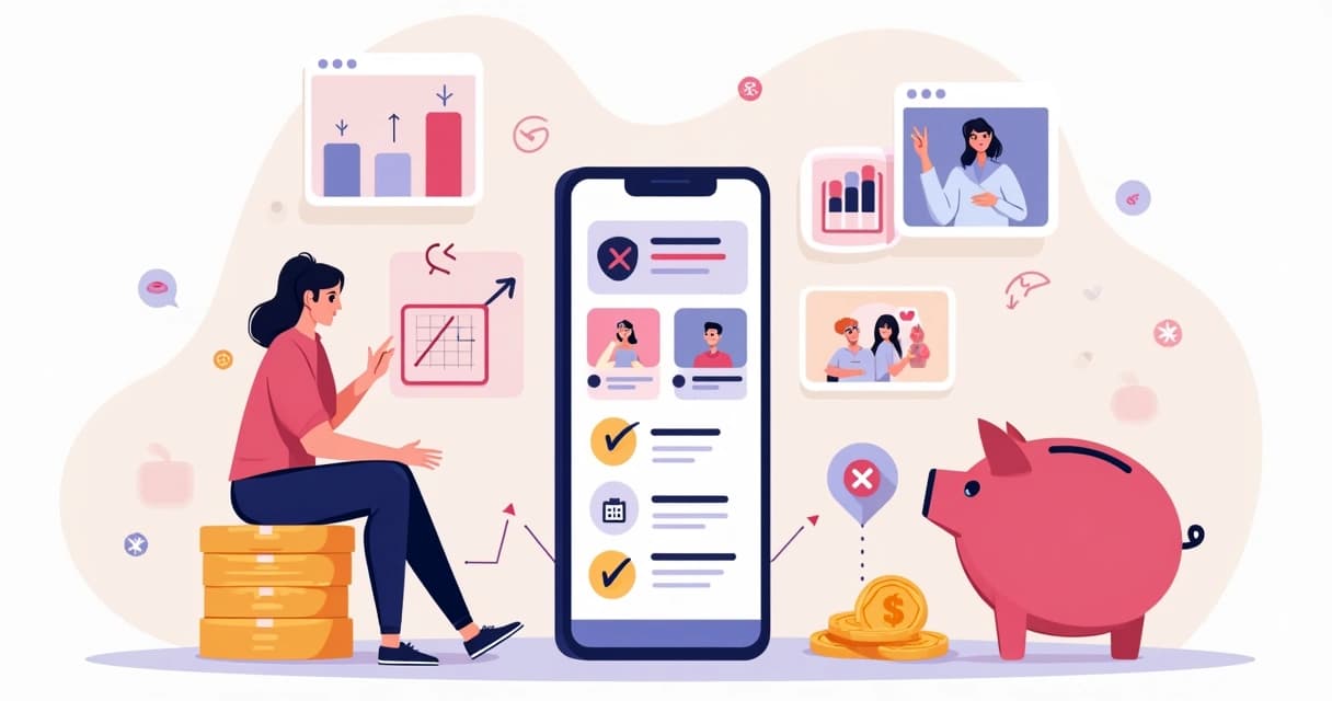 Cofre em forma de porquinho protegendo orçamento de anúncios no Instagram em tela de celular